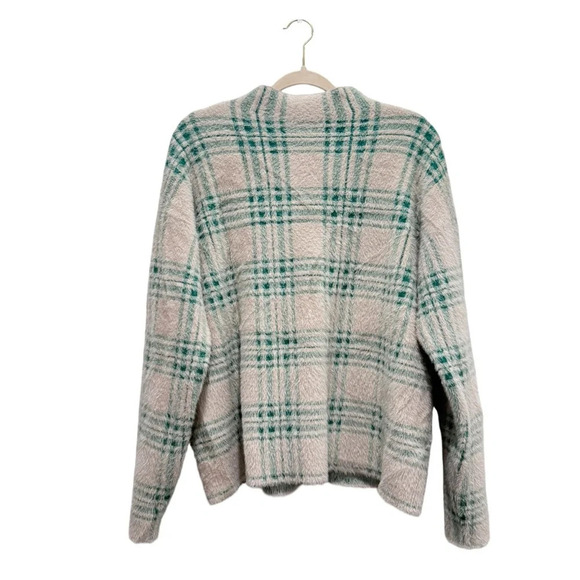 Tahari Chunky Insanely Soft Plaid Fuzz Sweater Holiday Casual  Beige Green Sz XL - Picture 1 of 7